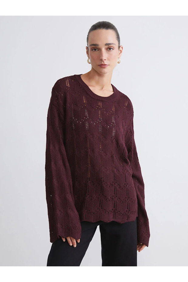 Bisiklet Yaka Ajurlu Kadın Triko Kazak - 3