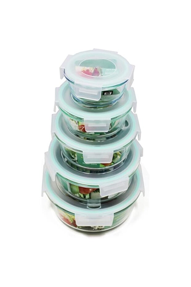 Home Smart Round Glass Container Set of 5 PCs Food Container With Airtight Lid to Safely Store Food - 1
