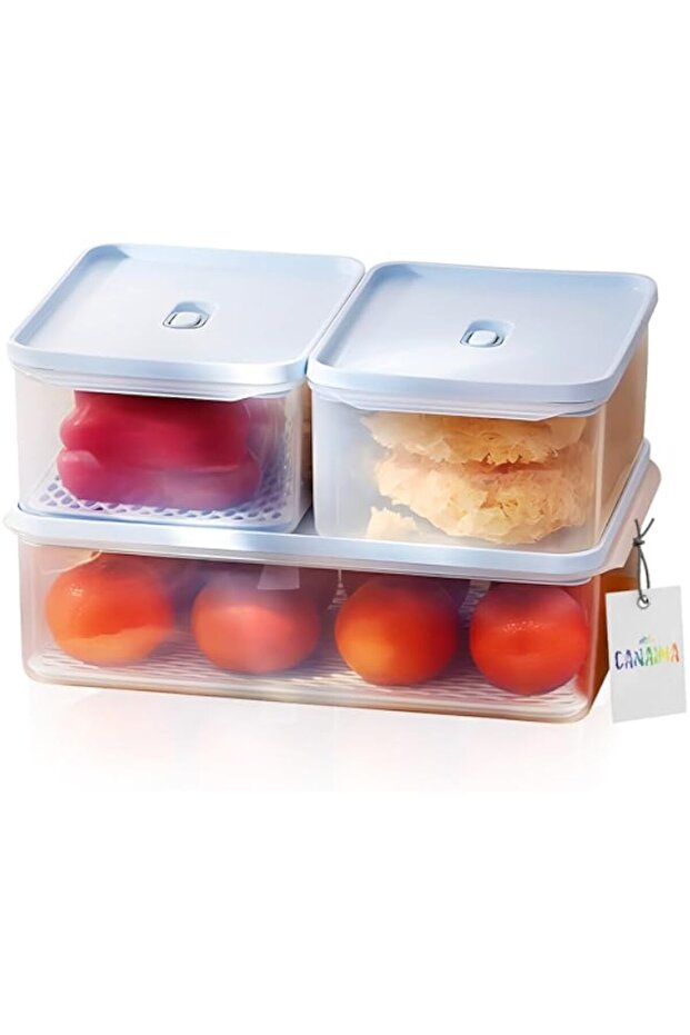 CANAIMA Fridge Food Containers with Lids [Pack of 3], Airtight Fridge Organizers and Storage for Fr - 1