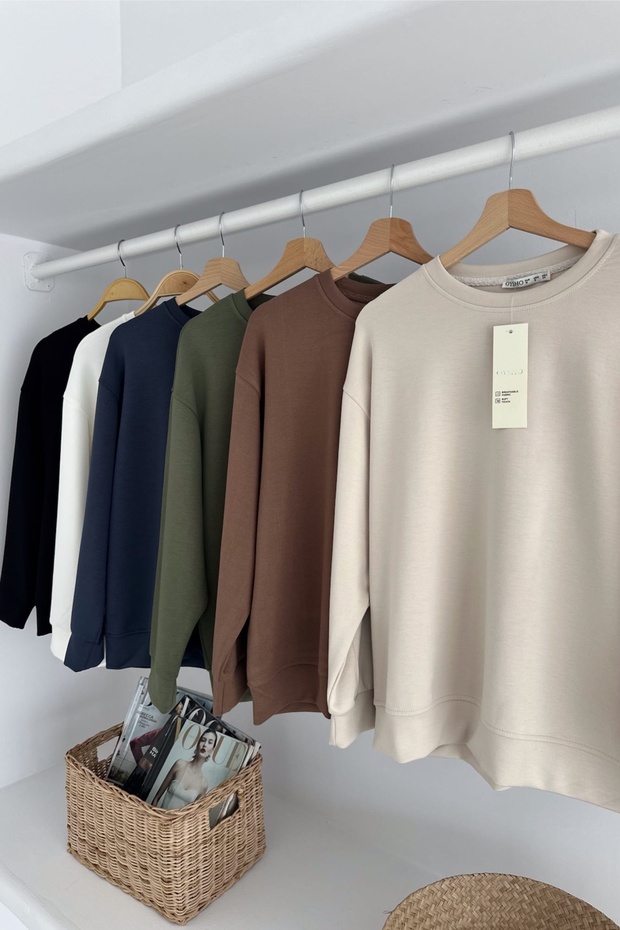 Bej Modal Kumaş Basic Sweatshirt - 8