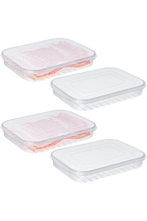 NALACAL 4 Pcs Bacon Keeper Plastic Deli Meat Saver with Lids, Airtight Cold Cuts Cheese Container f - 1