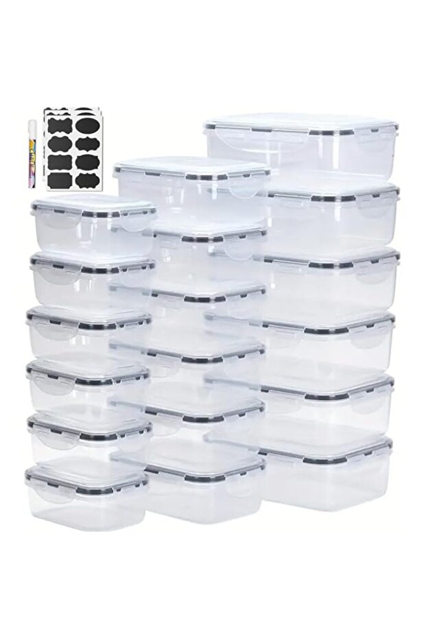 PREMIFY 18pcs Food Storage Container Set with Locking Lids + 20 Labels, Large Rectangular (Space Sa - 1