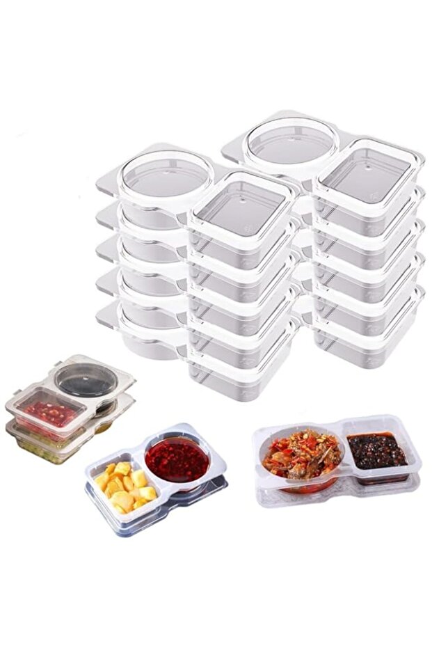 Defsedar 10PCS Double Compartment Condiment Container, Disposable Condiment Container with Lids, Sn - 1