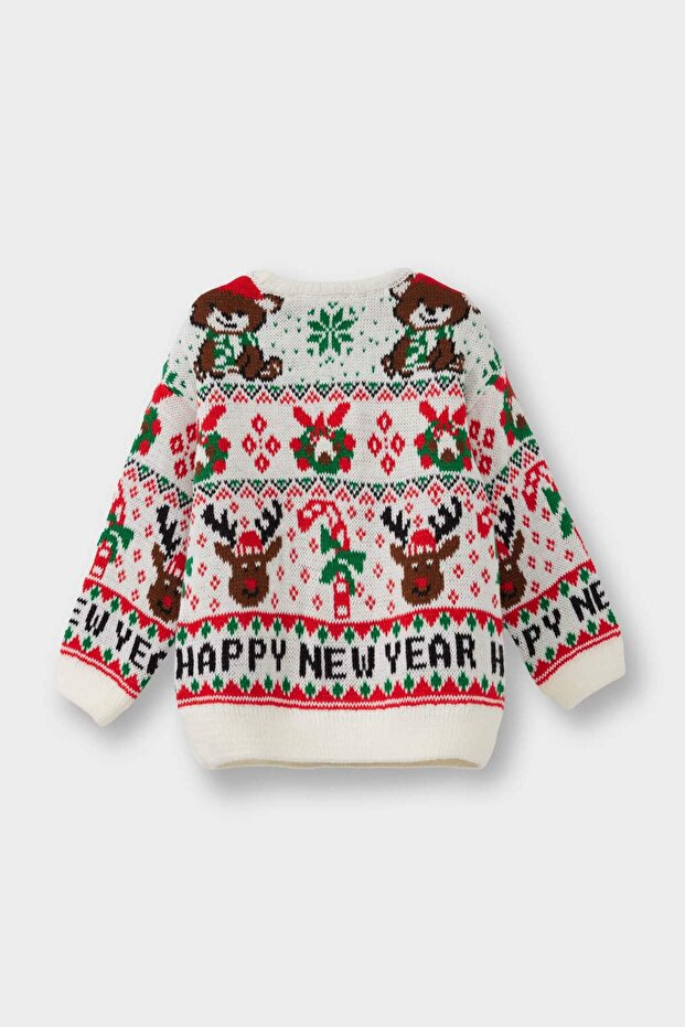 Kız Bebek Yılbaşı Temalı Bisiklet Yaka Triko Kazak G1281A525WN - 3