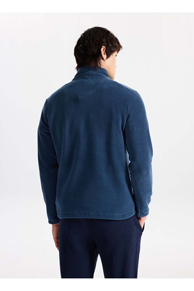 D5WM-SWT3300 İndigo Fermuarlı Yaka Basic Düz Erkek Polar Sweatshırt - 5