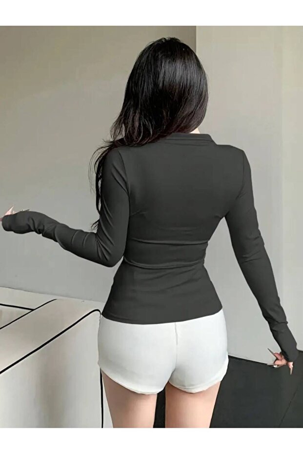 Berry Basic Slim Fit Fermuarlı Bluz - 5