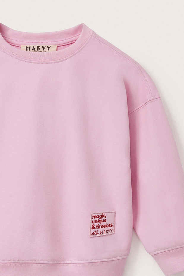 Pembe Oversize Nakışlı Sweatshirt - 4