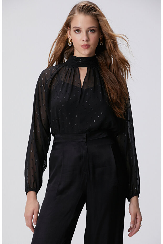 Siyah Desenli Bluz - 1