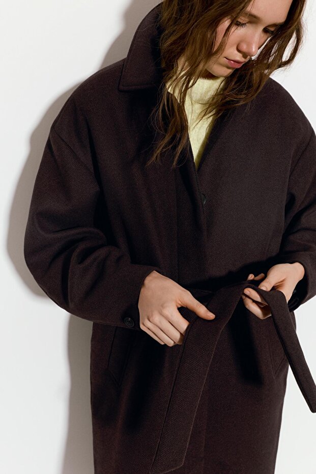 Kemerli kaşe palto - 5