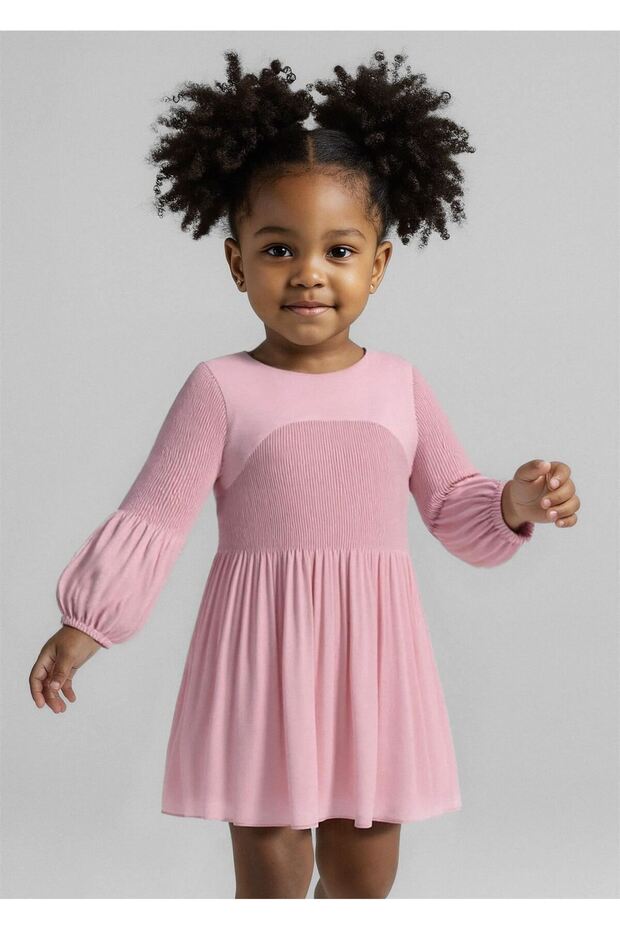 Girl's Pleated Chiffon Dress Powder 4922