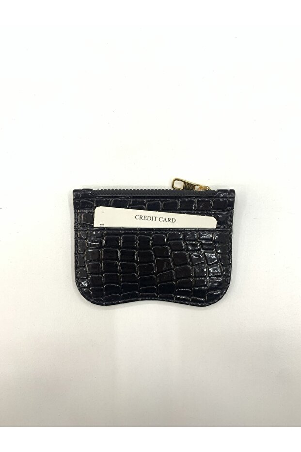 Women's Card Holder Oval Patterned Shiny Crocodile Patterned Faux Leather Card Holder 8X12Cm