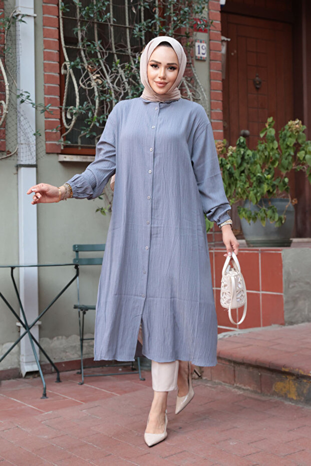 Buttoned Smoked Hijab Tunic 70551Fu