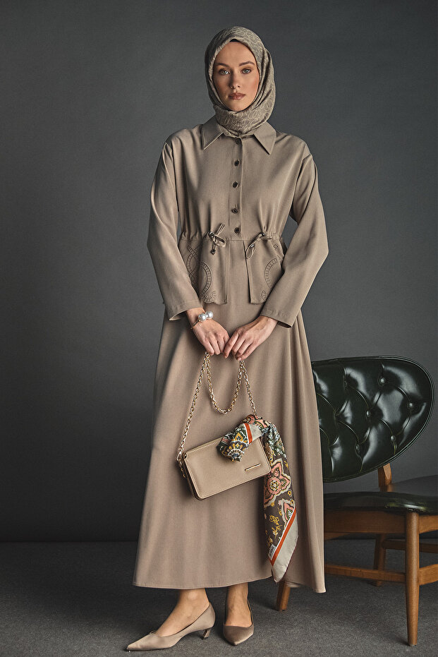 Nakışlı Lyocell Elbise - 3