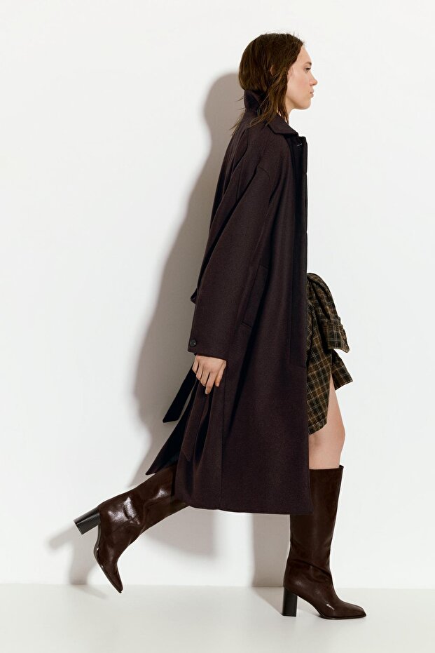 Kemerli kaşe palto - 3