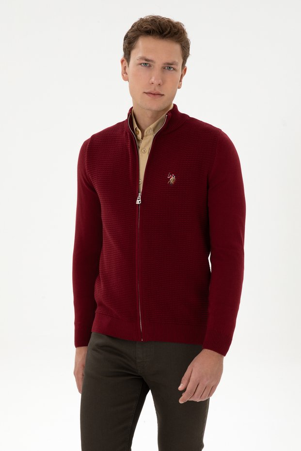 Men's Burgundy Basic Knitwear Cardigan 50317151-Vr014