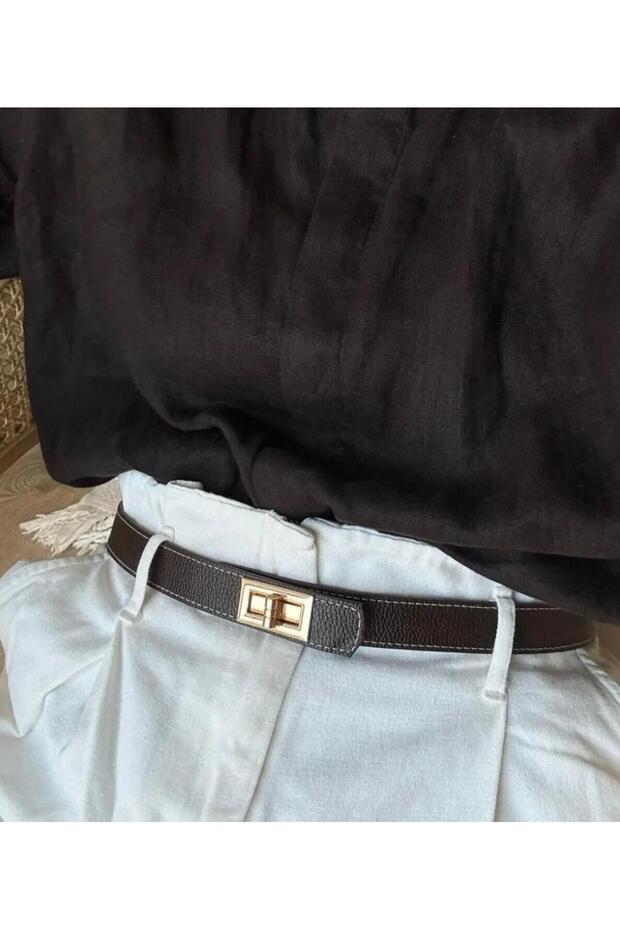 Brown/Square Interlocking Gold Buckle Adjustable Women's Belt Dress Belt Coat Belt Waistband