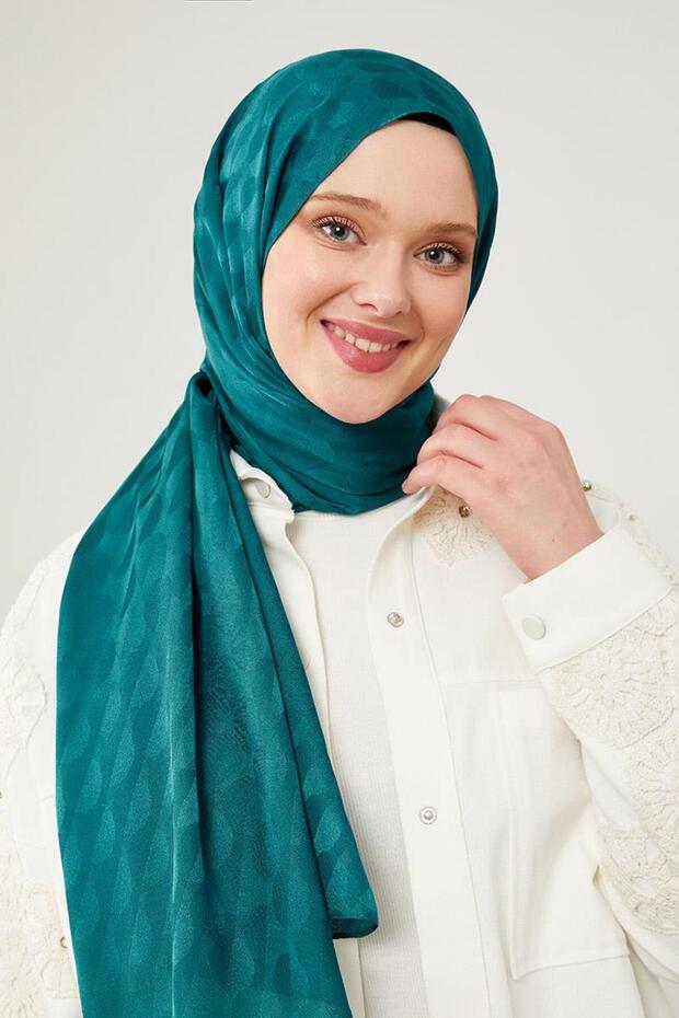 Petrol Green Moon Pattern Jacquard Elegance Shawl