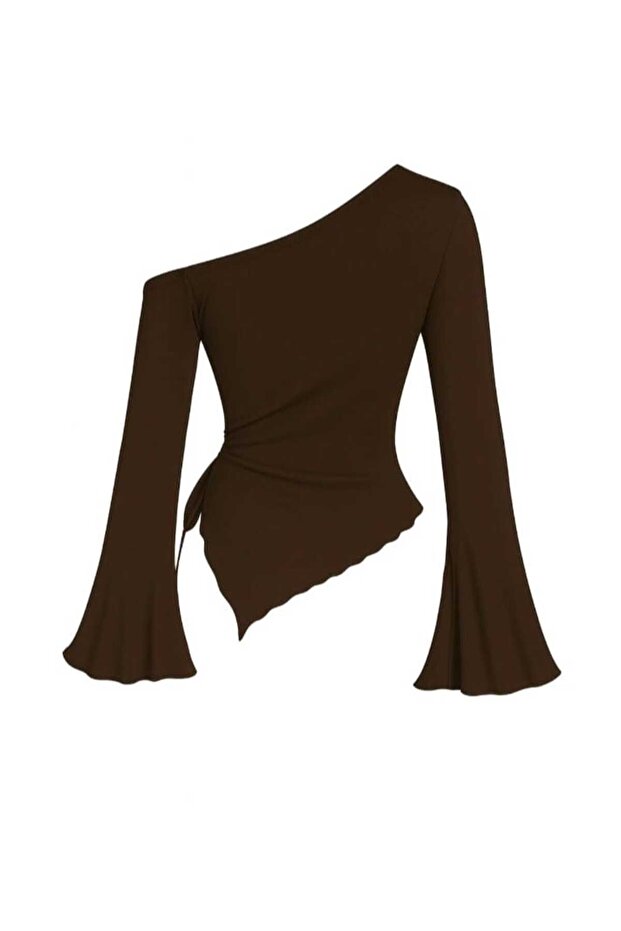 Stylish Off-Shoulder Top with Flexible Ruching and Lace-Up Design for Early Spring and Autumn - 2