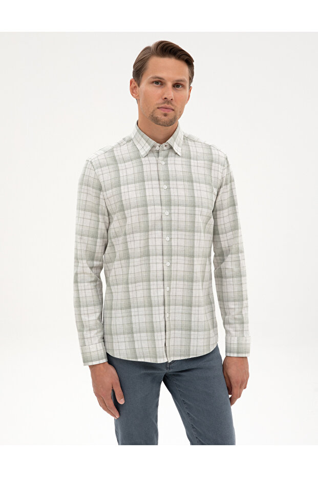 Green Plaid Regular Fit Long Sleeve Shirt 50312359-Vr255