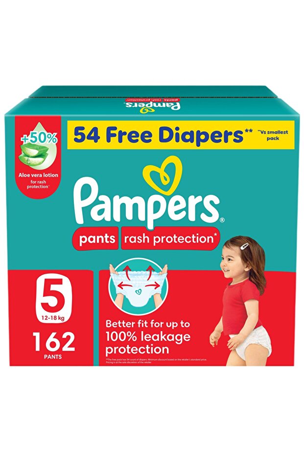 Diaper Pants | Rash Protection | Size 5 | 12-18 kg | Aloe Vera | 162 Ct