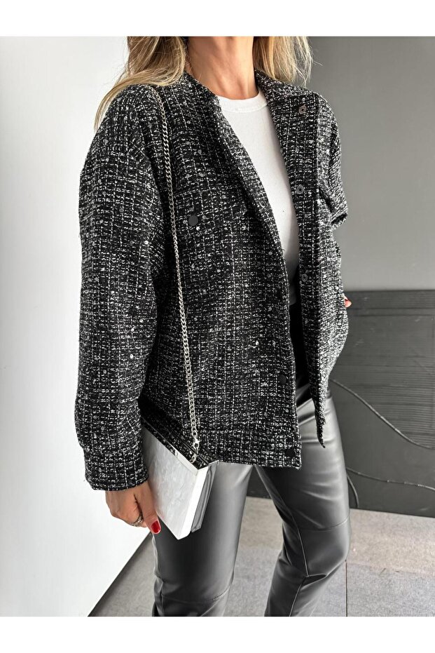 Siyah Pullu Silver Tüvit Ceket - 7