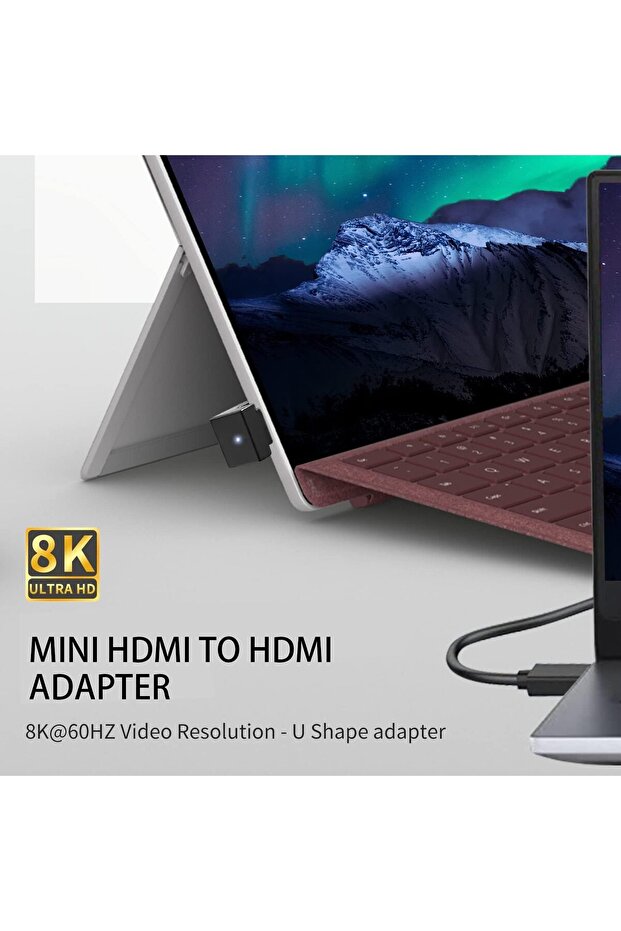 U-shaped Mini HDMI to HDMI Adapter, 180° Angle 8K 48Gbps with LED (1 Up & 1 Down) - 2