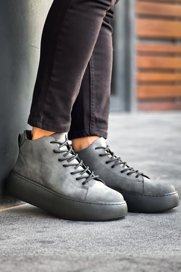 Men's Smoked Black Daily Nubuck Boots High Sole Comfortable Stylish Lightweight Water Resistant Sports Boots Postal Boots