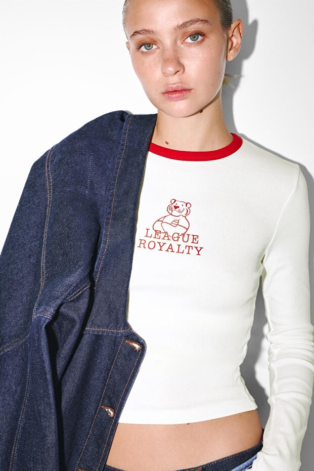 Ribanalı kaplan grafik baskılı tişört - 5