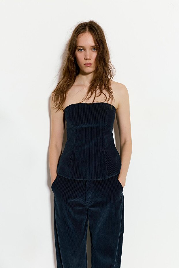 Kadife straplez top - 3