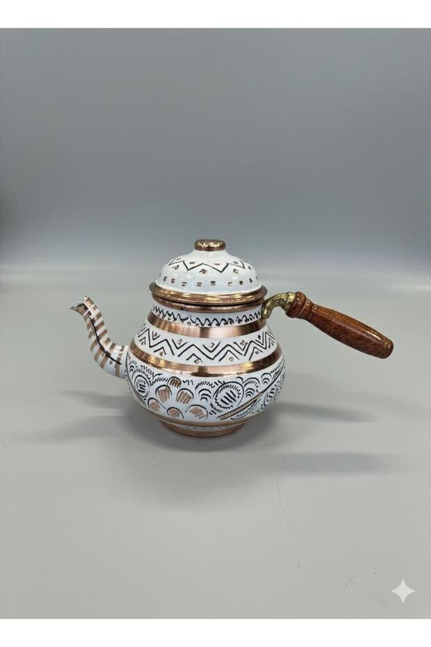 إبريق شاي نحاسي متوسط الحجم باللون الأبيض - 2