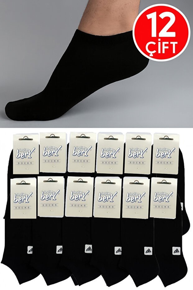 12 Pairs of Unisex Black Terry Bootie Socks - Comfortable and Short Ankle Length