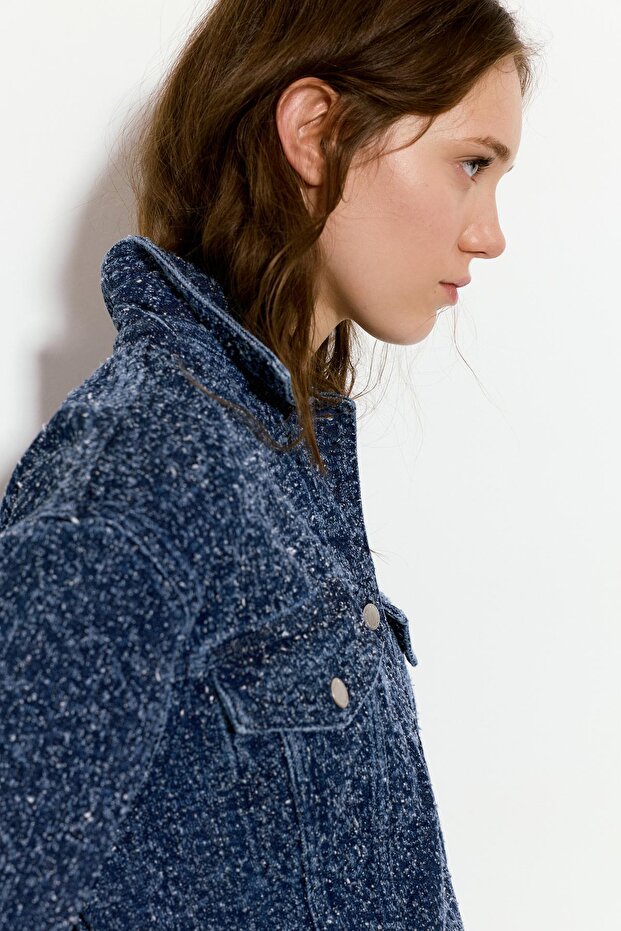 Dokulu denim ceket - 5