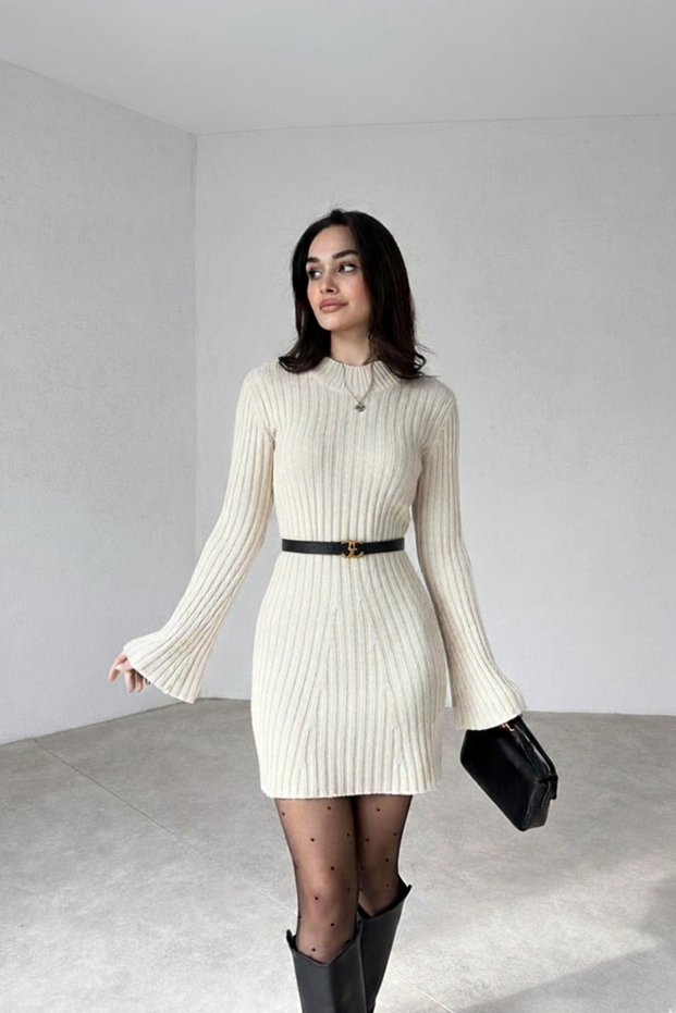 Women's Mini Ribbed Winter Knitwear Sweater Dress Daily Use Stylish Design
