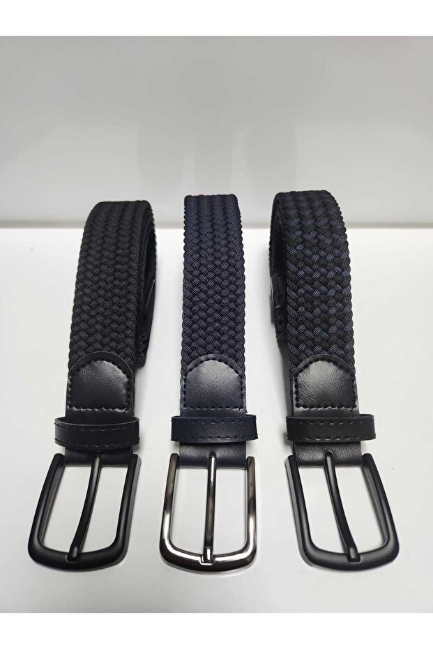3'lü Erkek Örgü Elastik Kemer Seti - 1