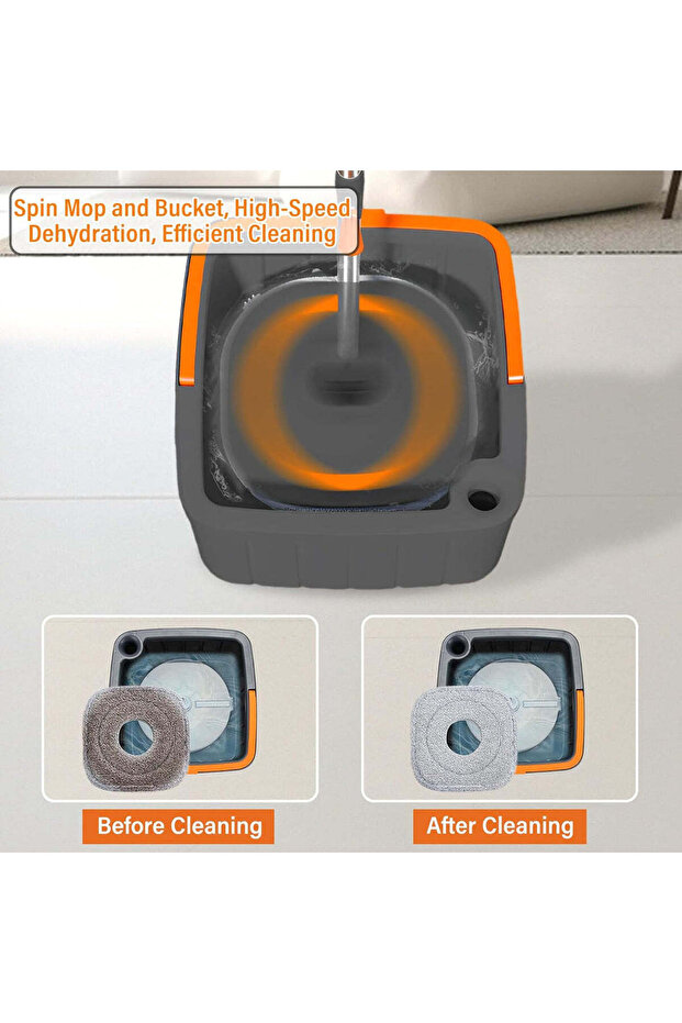 Spin Mop and Bucket Set with 3 macrofibre Replaceable Mop Pads - 4
