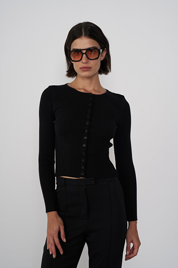 Düğmeli Triko Bluz - 2