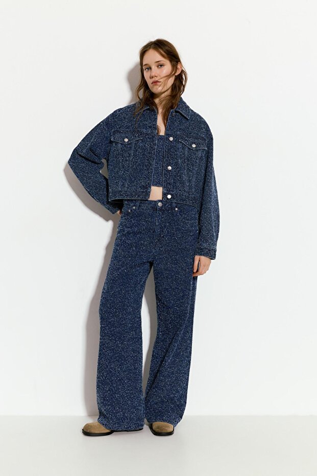 Dokulu denim ceket - 3