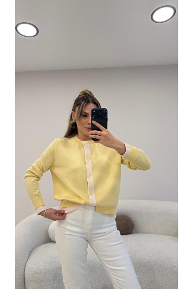 KOL VE ÖNÜ ŞERİTLİ HIRKA SARI - 1