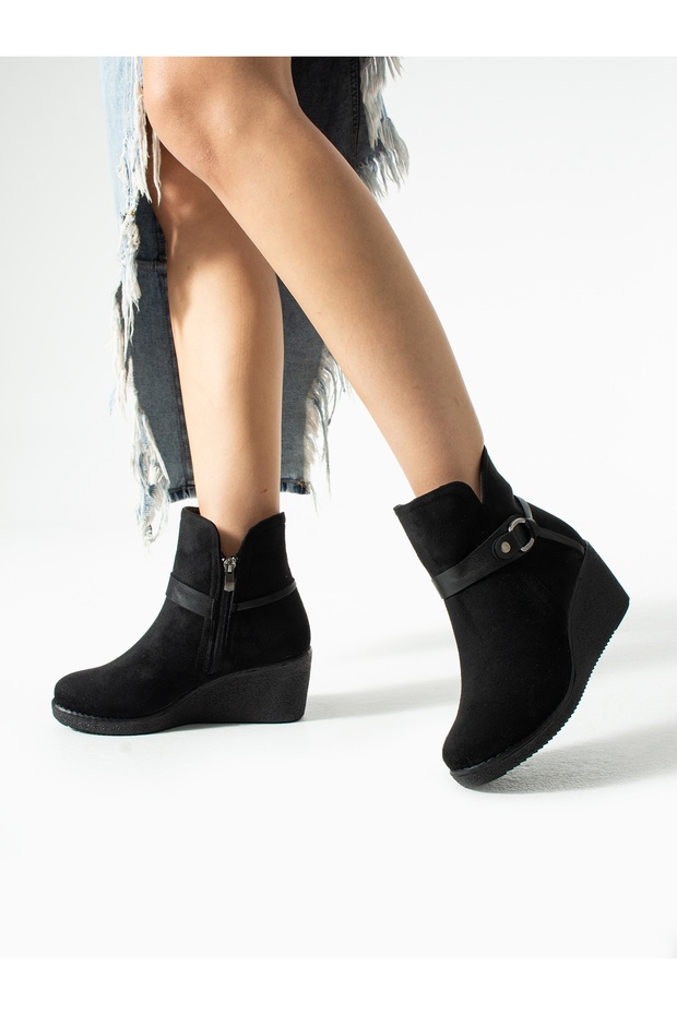 Piuma Black Suede Wedge Heeled Women's Boots
