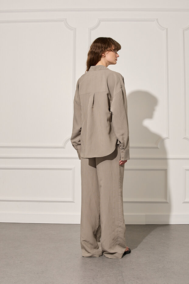 Oversize Çizgili Gömlek - 4