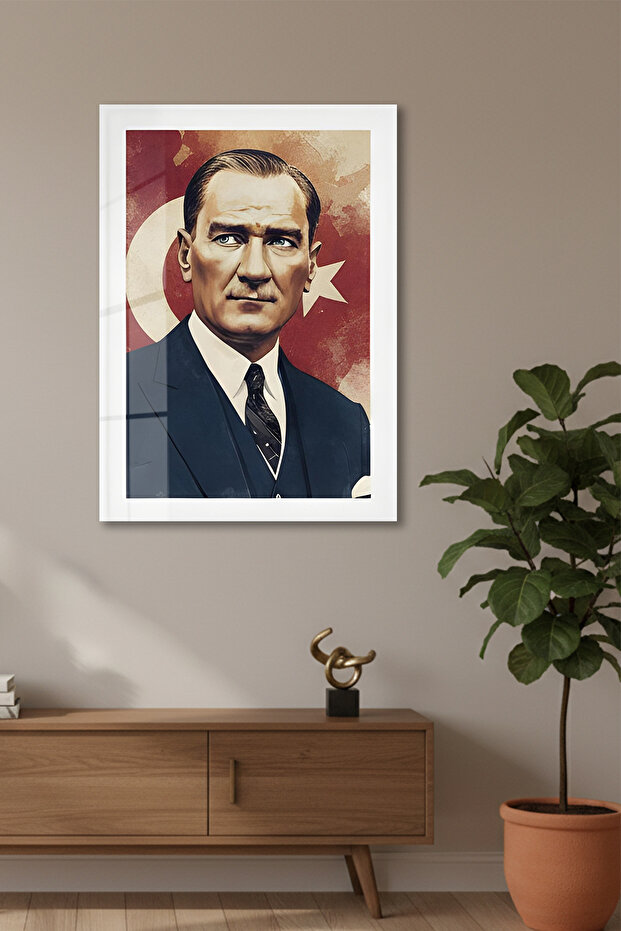 Glass Mustafa Kemal Atatürk Printed Tabletop Huhu817C - Single Glass Tabletop