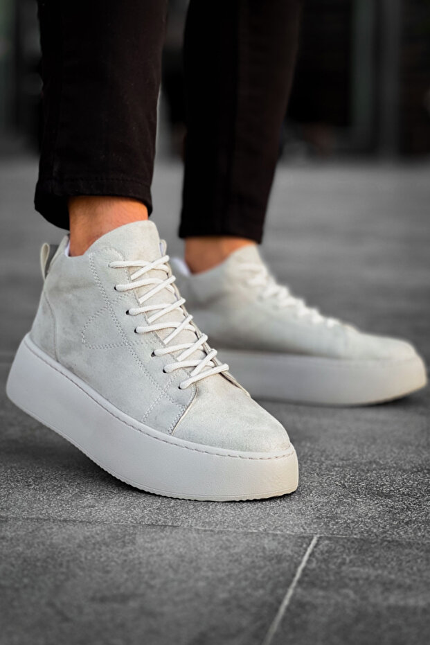 Men's Gray Casual Lace-Up Suede Durable Winter Boots High Sole Stylish Comfortable Sports Boots Postal