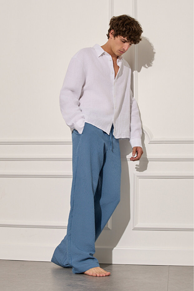 %100 Keten Oversize Gömlek - 1