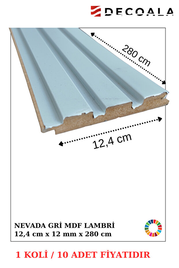 MDF Tavan & Duvar Lambri Seti (10 Adet) 12x280 cm Açık Gri Ahşap Görünümlü Dekoratif Kaplama Paneli - 1