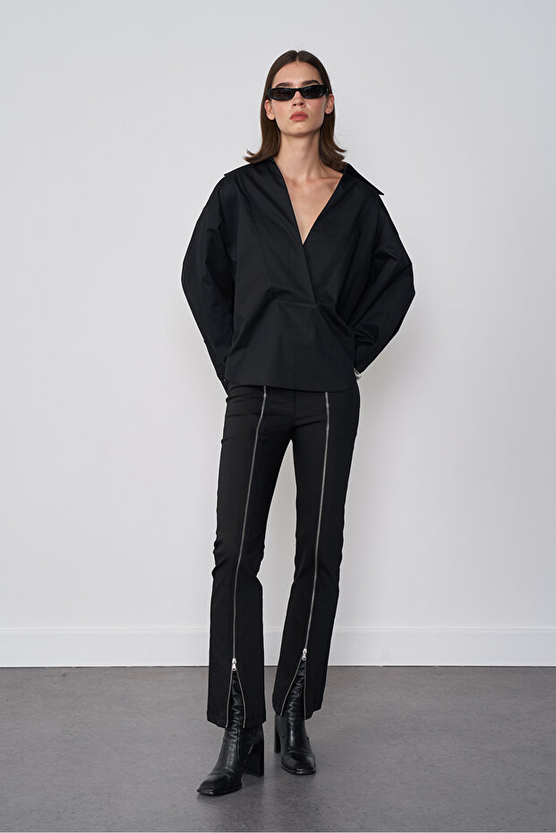 Geniş Yaka Oversize Gömlek - 2