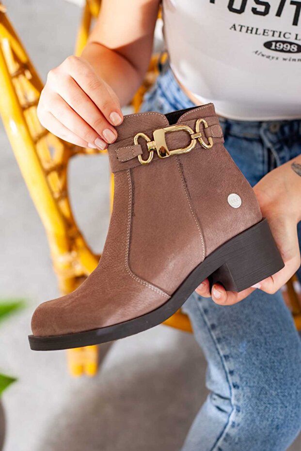 Mammamia Hakiki Deri Kalın Topuklu Bot - 1