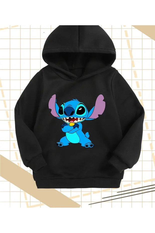 Cute Stitch Character Printed Hooded Sweatshirt