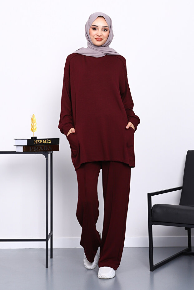 Plum Side Pocket Shoulder Piece Bottom piped Modal Set