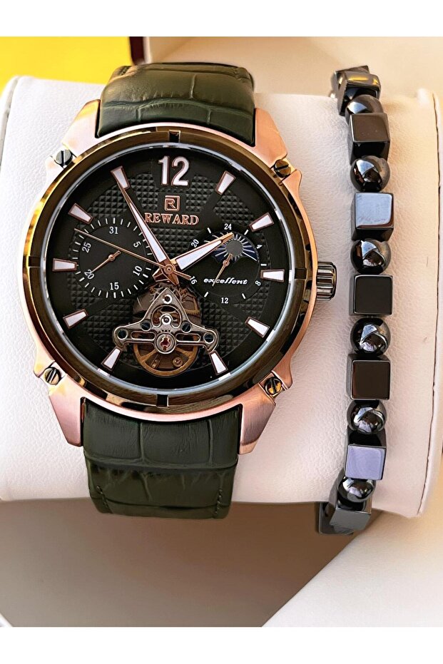 Automatic Leather Cord 5 Atm Water Resistant Men's Wristwatch Vs.Blkt.0636