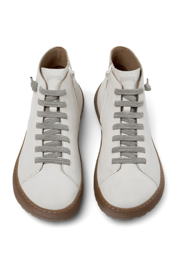 Women White Genuine Leather Flat Sole Ankle Boots Elastic Lace-Up Zipper Detailed Classic PeuSerra - 3